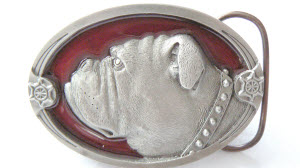 Red and Pewter Baby Bulldog Belt Buckle